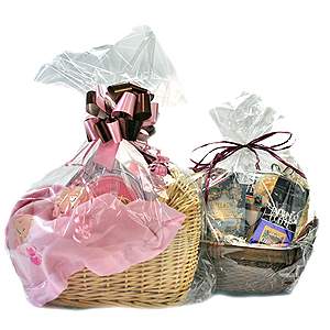Cellophane wrapped gift basket